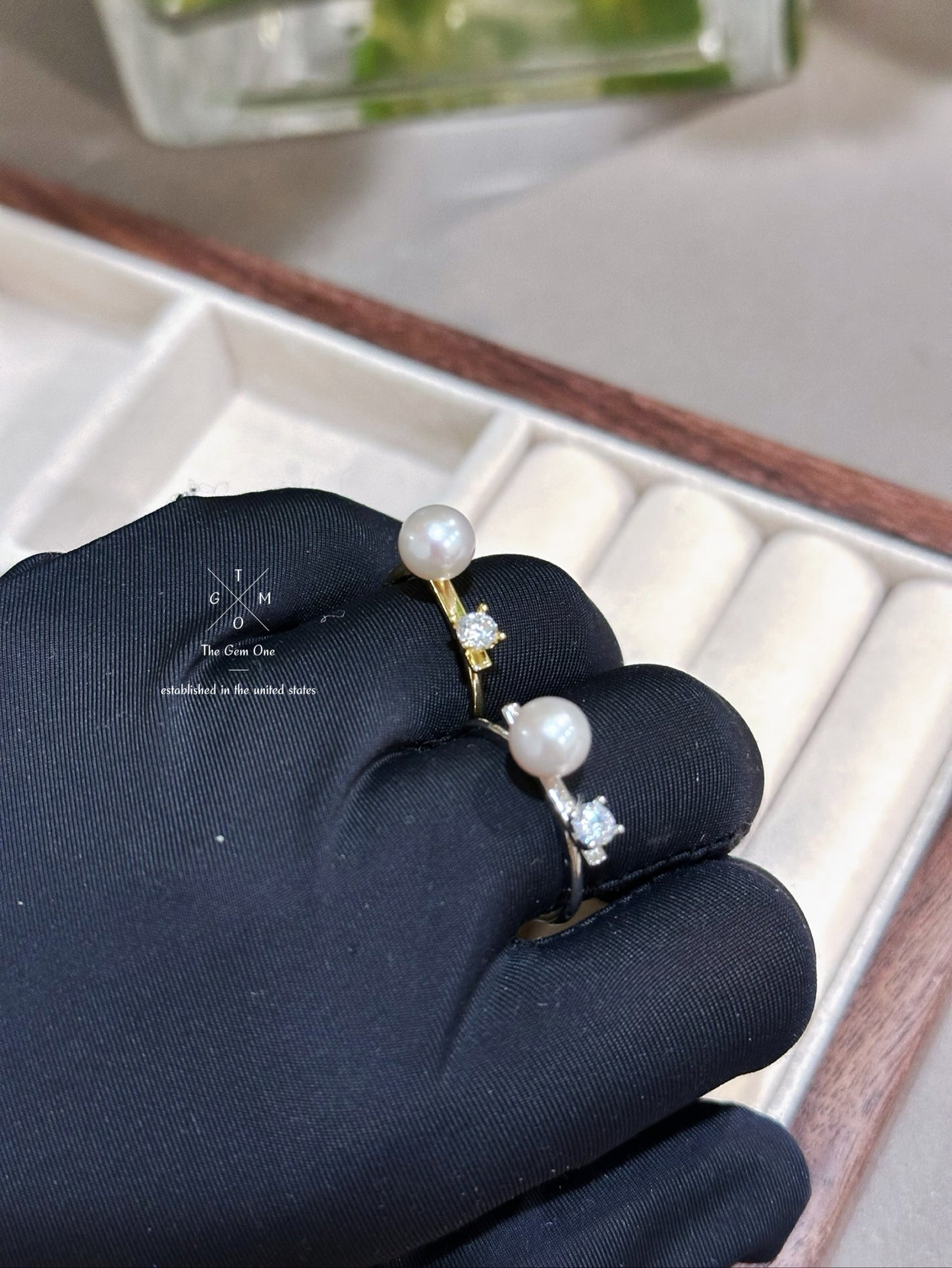 Elegant Pearl and Cubic Zirconia Engagement Ring