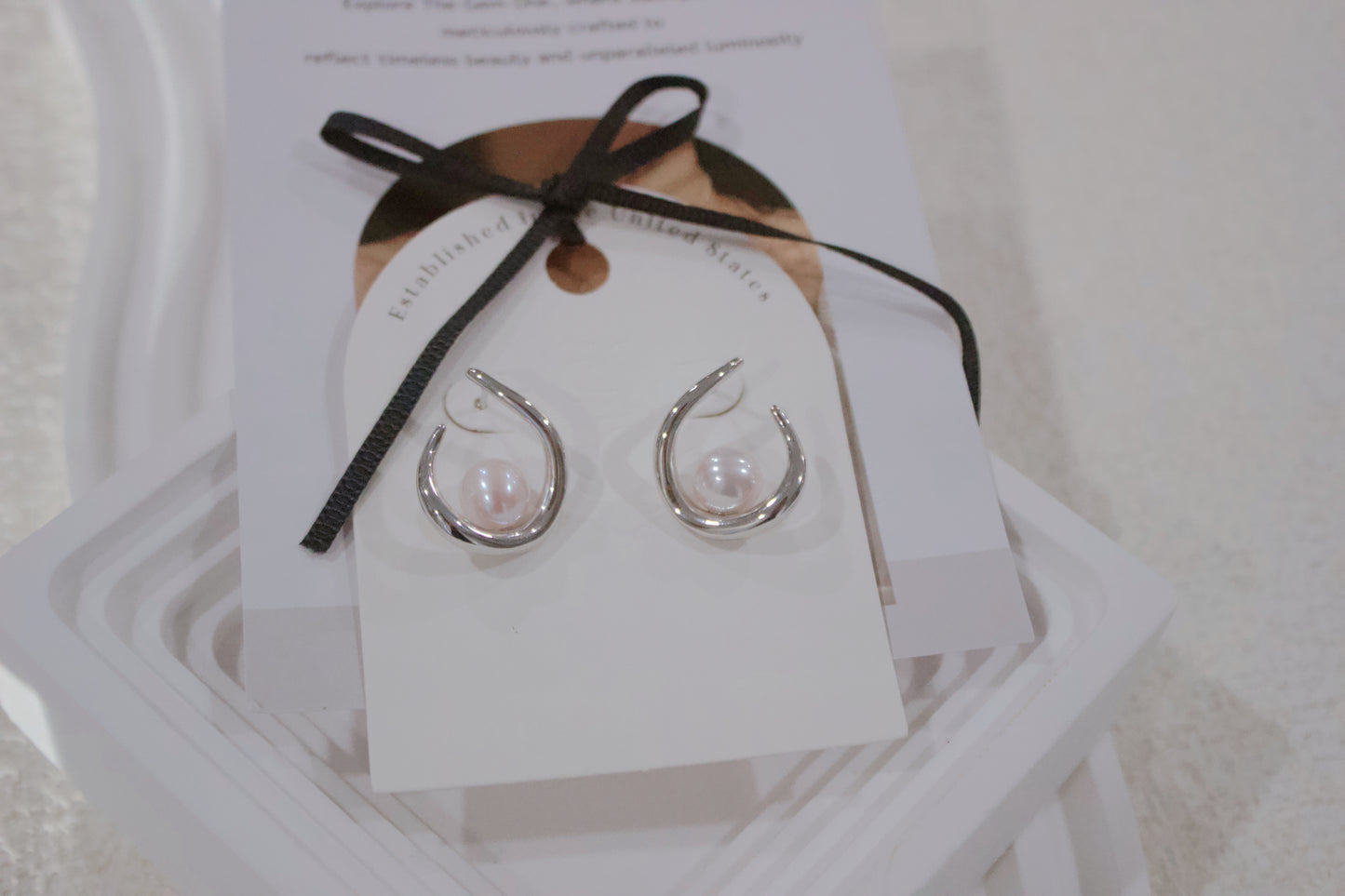 Modern Crescent Cultured Freshwater Pearl Earrings with Sterling Silver
