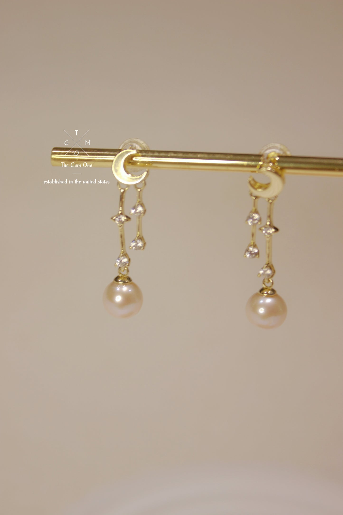 Celestial Freshwater Pearl Drop Earrings with Moon and Star Accents