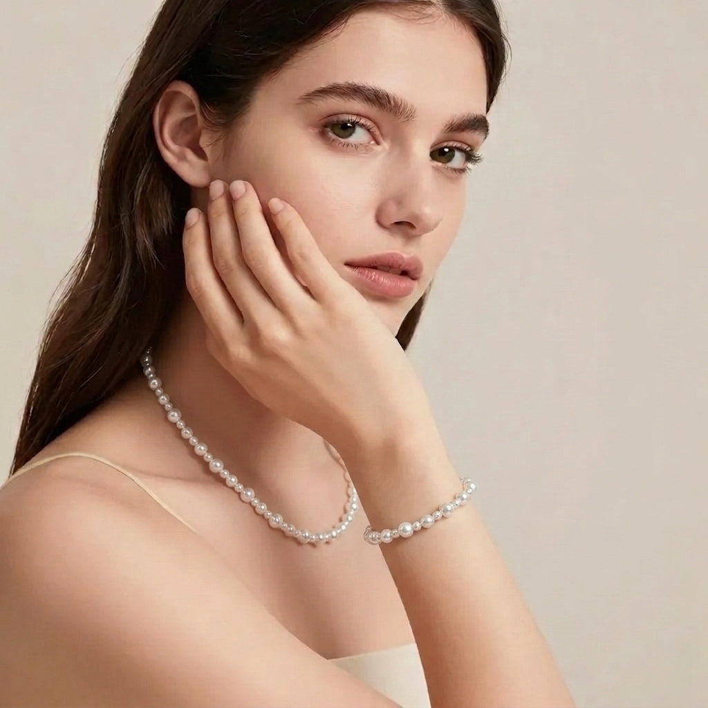 Evening Star Vintage French Retro Pearl Choker & Bracelet Set