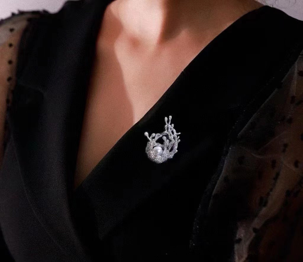 Flame Tree Brooch with Cultured Freshwater Pearl in Sterling Silver