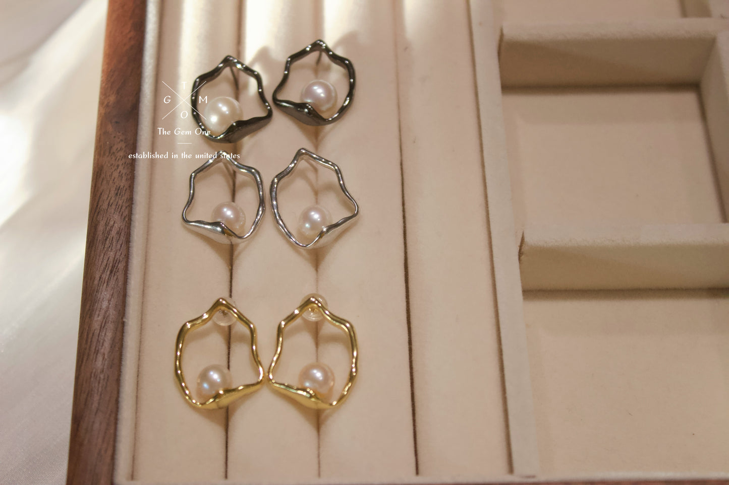 Modern Organic Gold Hoop Earrings with Freshwater Pearl Accent