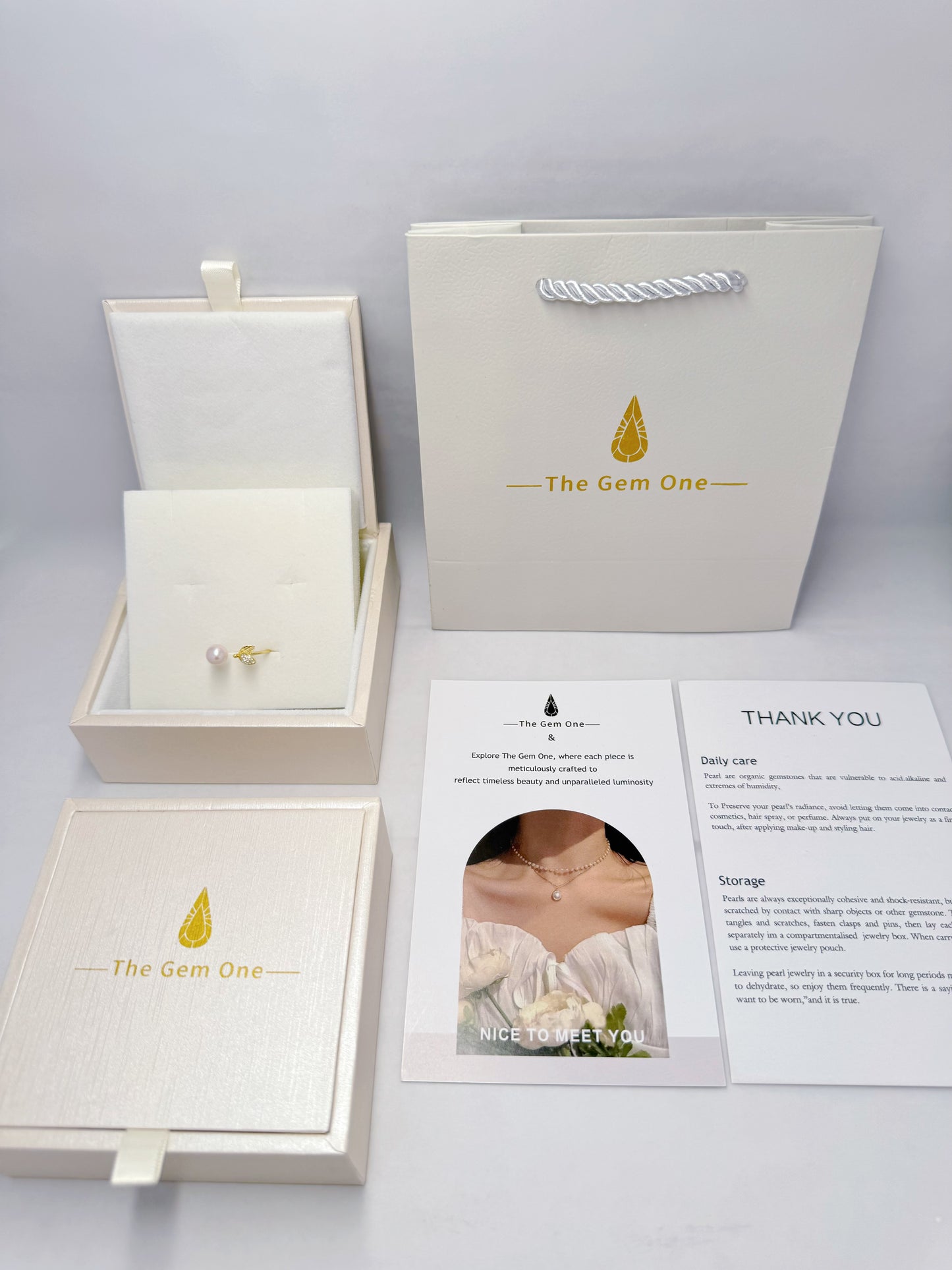 Nature-Inspired Pearl and Crystal Leaf Rings