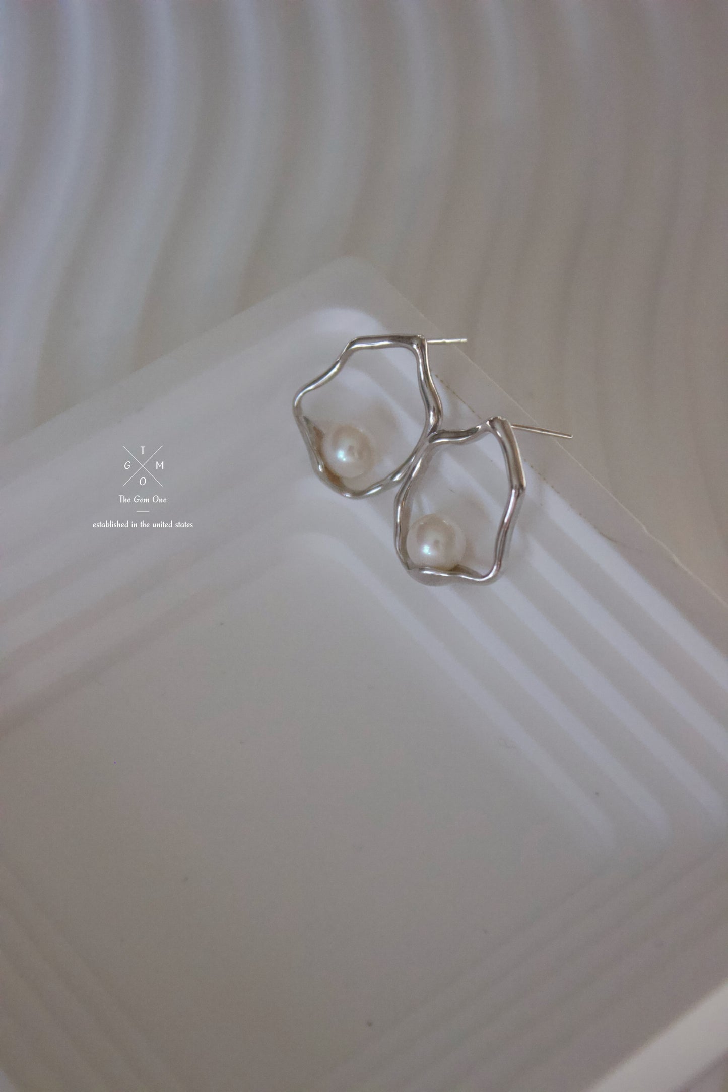 Modern Organic Gold Hoop Earrings with Freshwater Pearl Accent