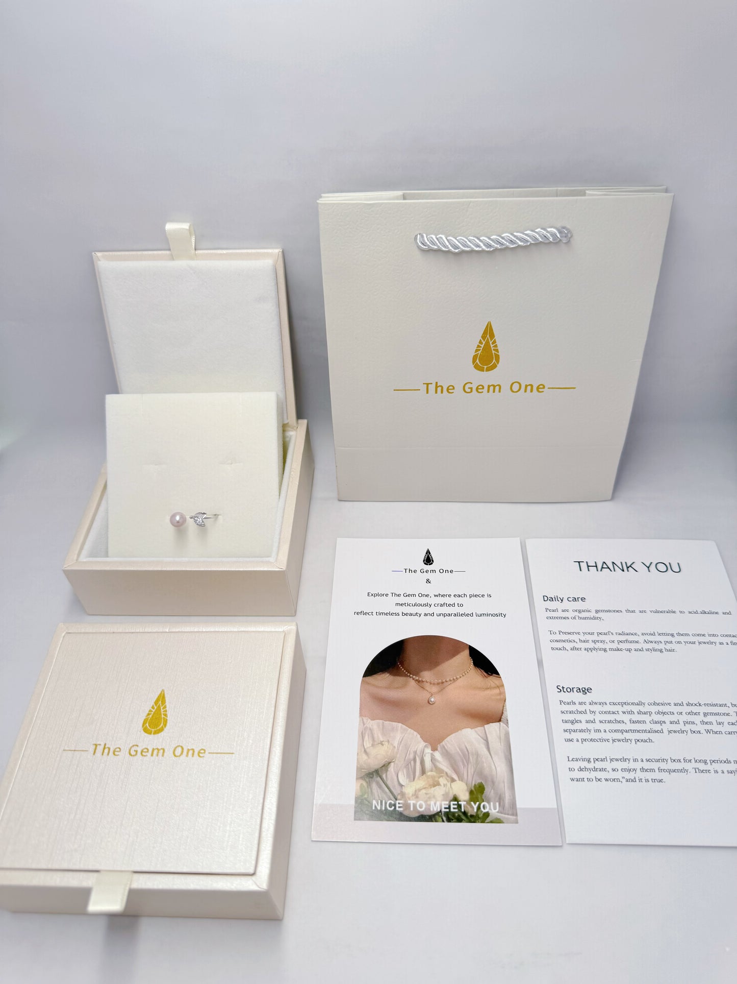 Nature-Inspired Pearl and Crystal Leaf Rings