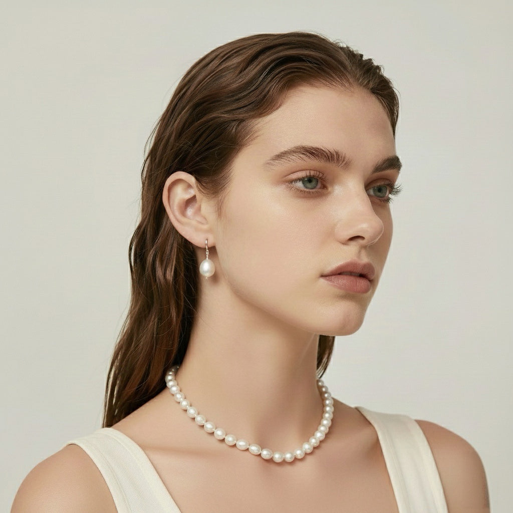 Elegant Freshwater Rice Pearl Necklace with Sterling Silver Clasp