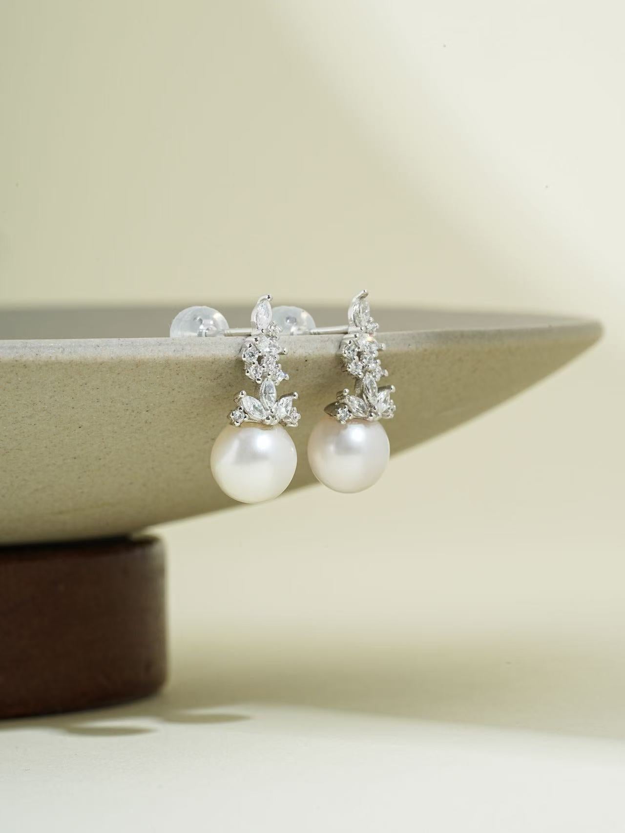 Elegant Freshwater Pearl Drop Earrings with Gold and Cubic Zirconia Accents