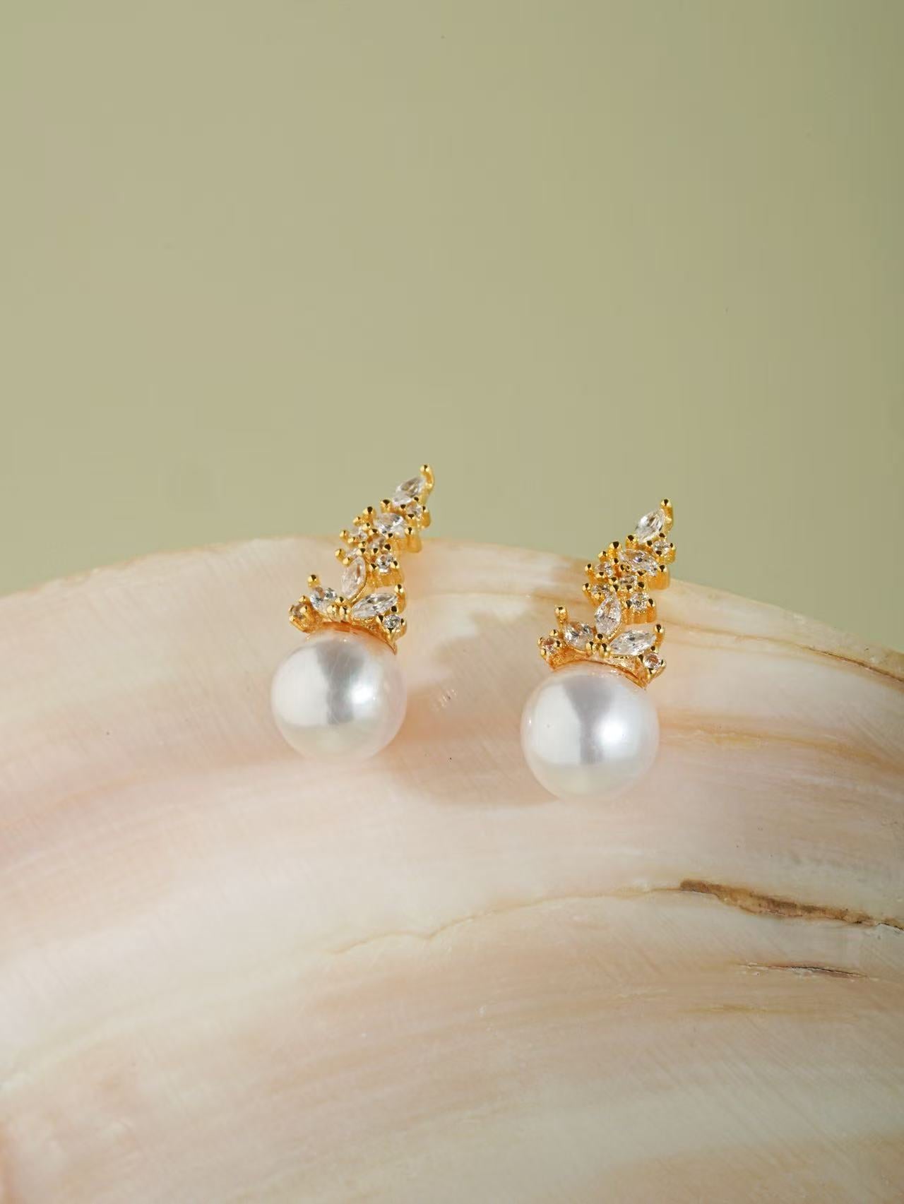 Elegant Freshwater Pearl Drop Earrings with Gold and Cubic Zirconia Accents