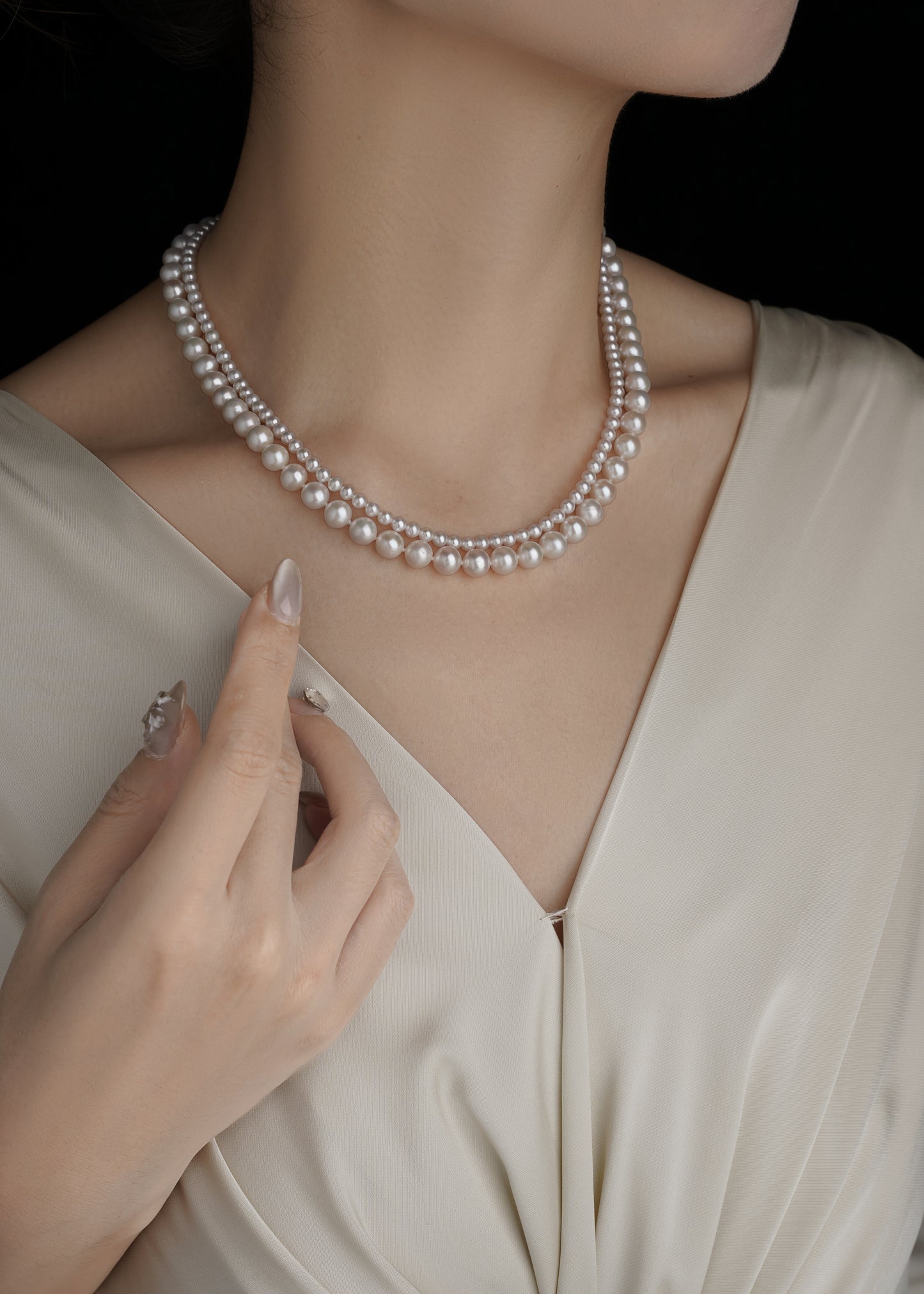Luxurious Double-Strand Pearl Necklace with Sterling Silver Clasp