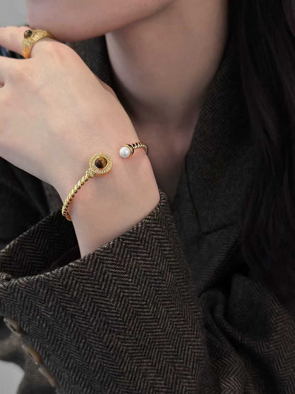 2026 Vintage Chic Pearl & Tiger's Eye Cuff
