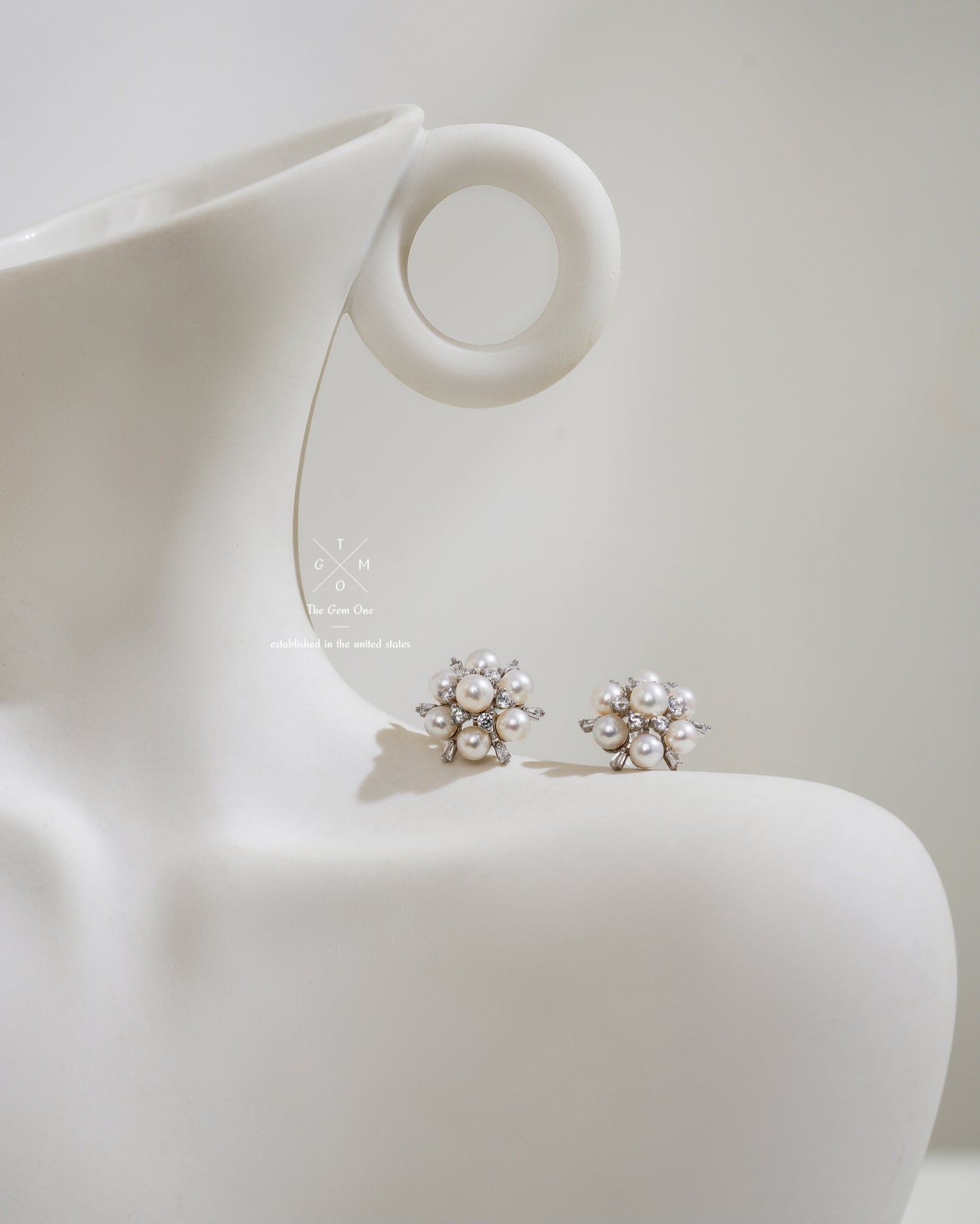 Floral Cluster Freshwater Pearl and Cubic Zirconia Stud Earrings  (sliver/gold)