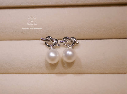 Elegant Knot Pearl Drop Earrings Set in Gold and Silver