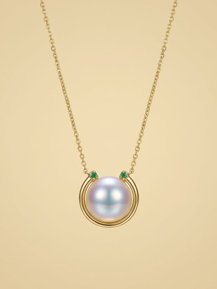 Fine Collection:Oceanic Smile Glow South sea Pearl Necklace in 13mm with 18K gold / High-Grade Jade