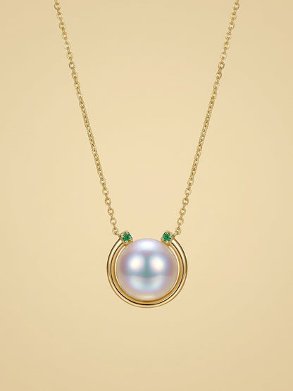 Fine Collection:Oceanic Smile Glow South sea Pearl Necklace in 13mm with 18K gold / High-Grade Jade