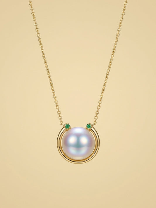 Fine Collection:Oceanic Smile Glow South sea Pearl Necklace in 13mm with 18K gold / High-Grade Jade