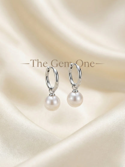 Lustrous hoop Earrings Cultured Freshwater in S925 silver 9-10mm