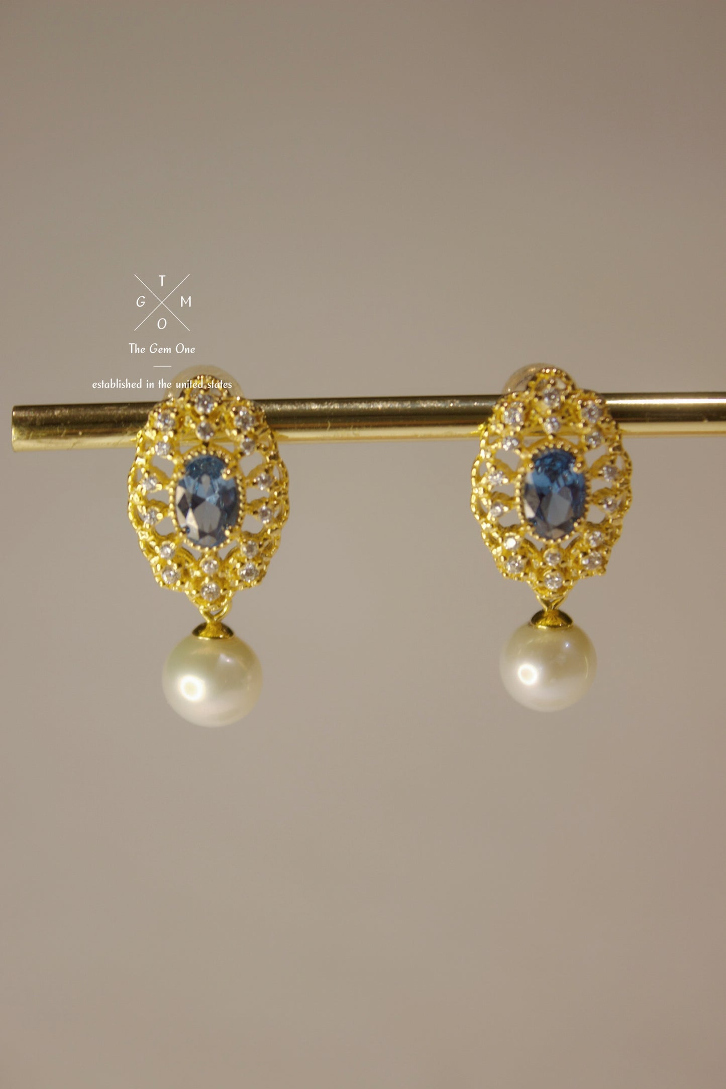 Freshwater Pearl Drop Earrings with Blue Topaz and Intricate Filigree Design