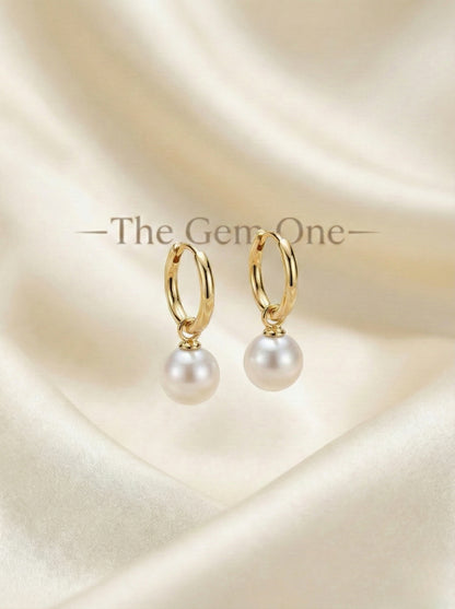 Lustrous hoop Earrings Cultured Freshwater in S925 silver 9-10mm