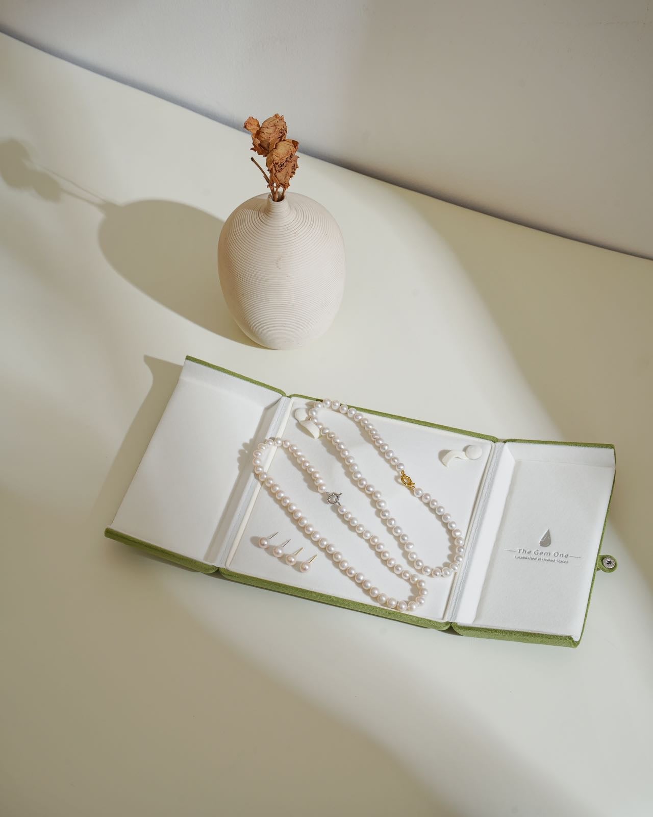 Classic 2pc Cultured freshwater pearl in Sterling Silver necklace 8-9mm+9-10mm earrings