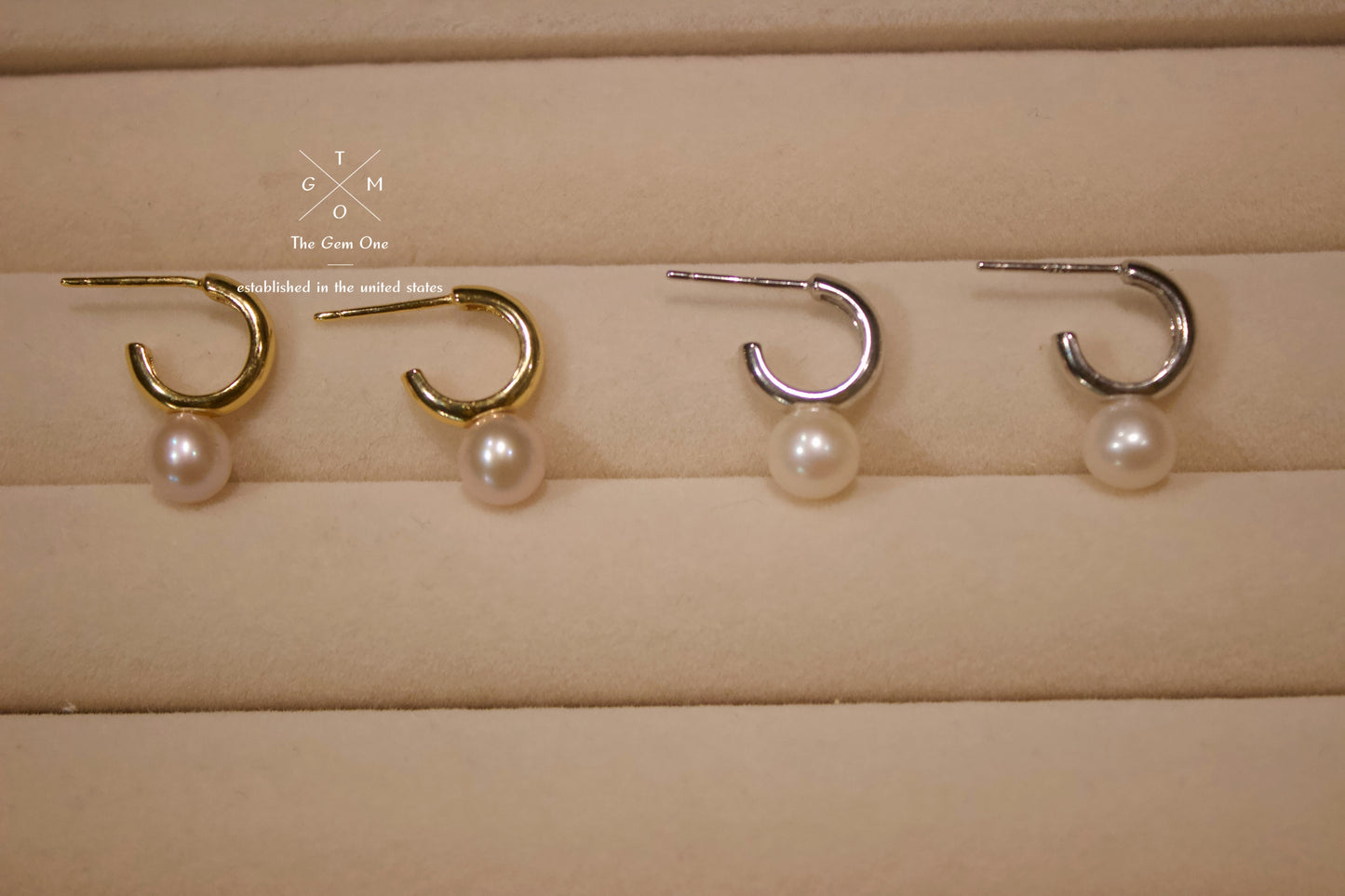 Minimalist Gold and Silver Hoop Pearl Earrings Set