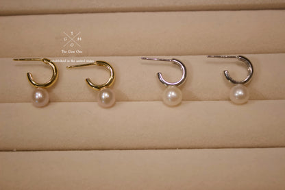Minimalist Gold and Silver Hoop Pearl Earrings Set