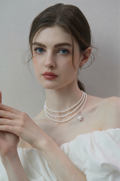 Classic Long Single Strand Pearl Necklace with Silver Clasp