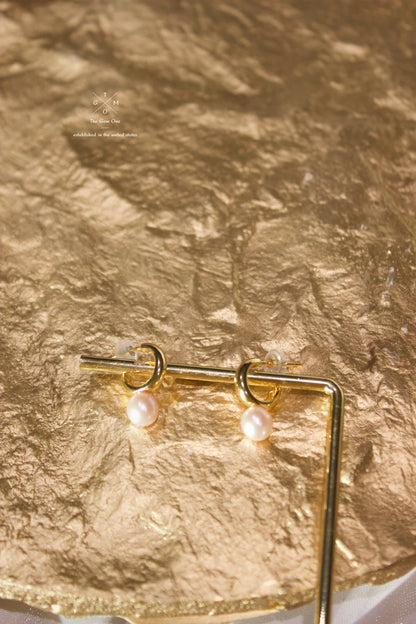 Minimalist Gold and Silver Hoop Pearl Earrings Set