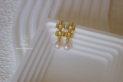Elegant Golden Cross and Pearl Drop Earrings