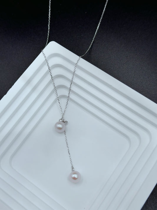 Elegant Double Drop Pearl Pendant Necklace