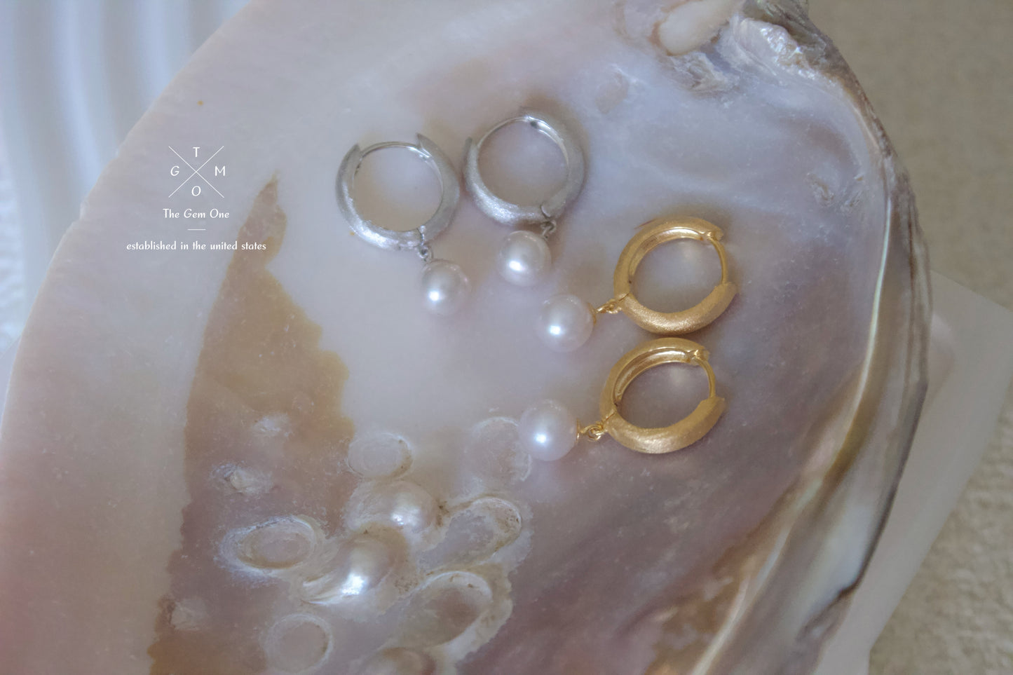 Textured Gold and Silver Hoop Earrings with Freshwater Pearl Drops