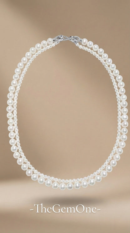 Versailles Fantasy Cultured Freshwater Pearl Necklace in Sterling Silver 4-4.5mm-8-9mm