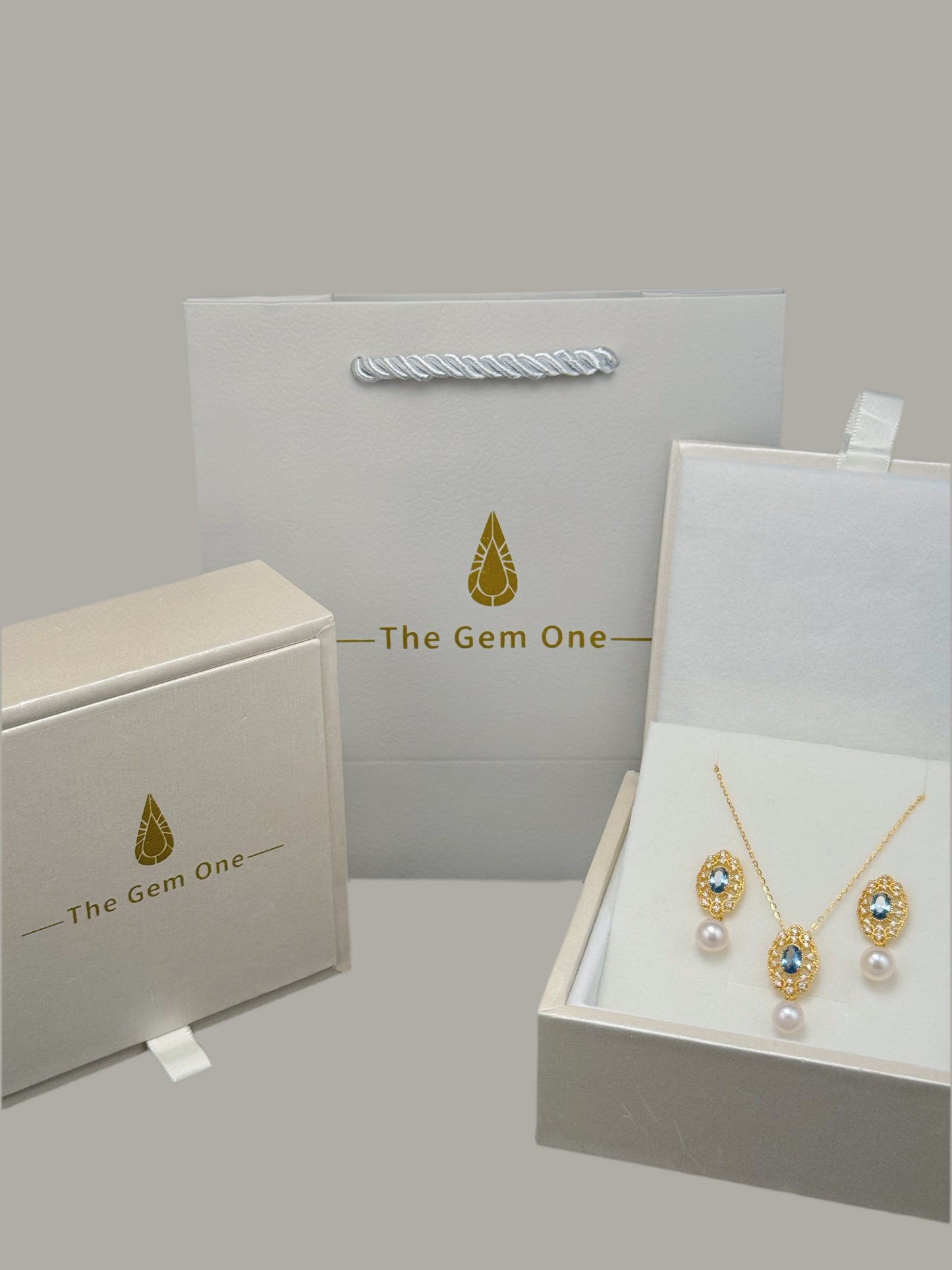 Regal Blue Topaz and Pearl Drop Necklace and Earrings Set