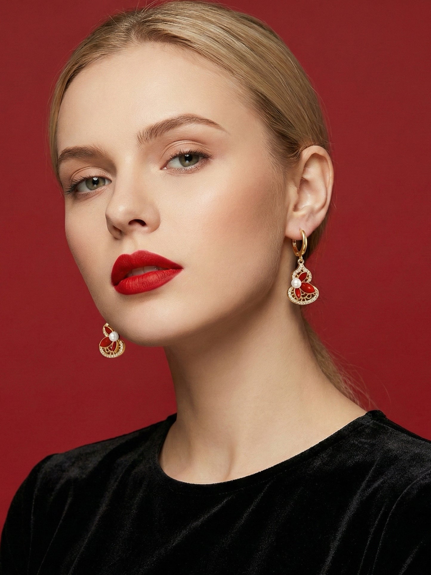 2026 Lucky Red Lucky & Festive Style Pearl Earrings