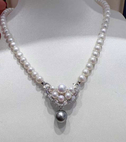 Elegant Freshwater Pearl and Tahitian Pearl Pendant with Cubic Zirconia Accents