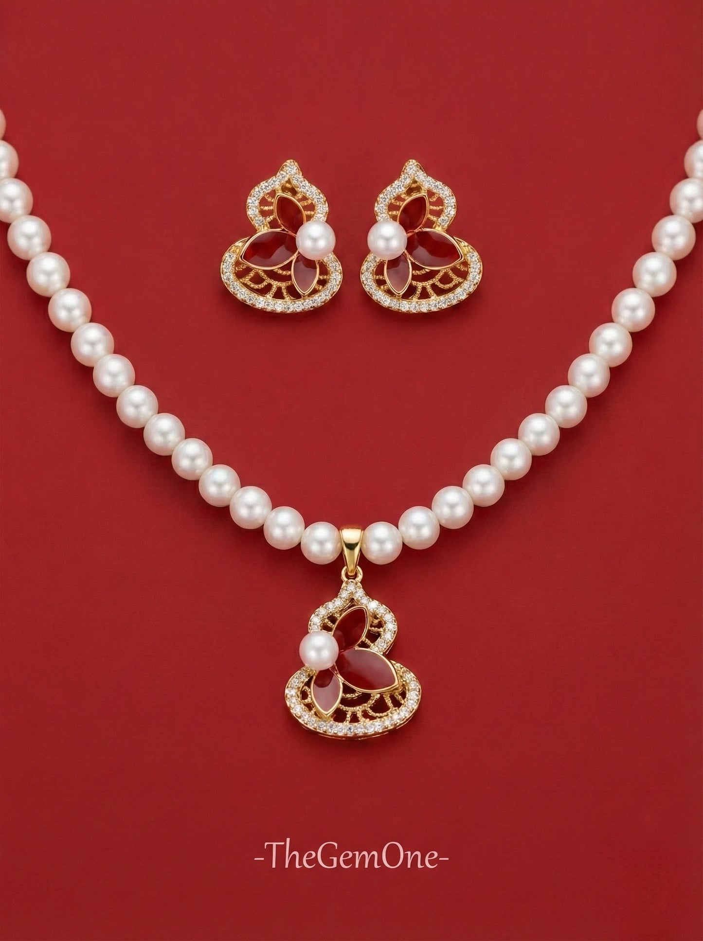 Great Blessings Red Gourd Pearl Set
