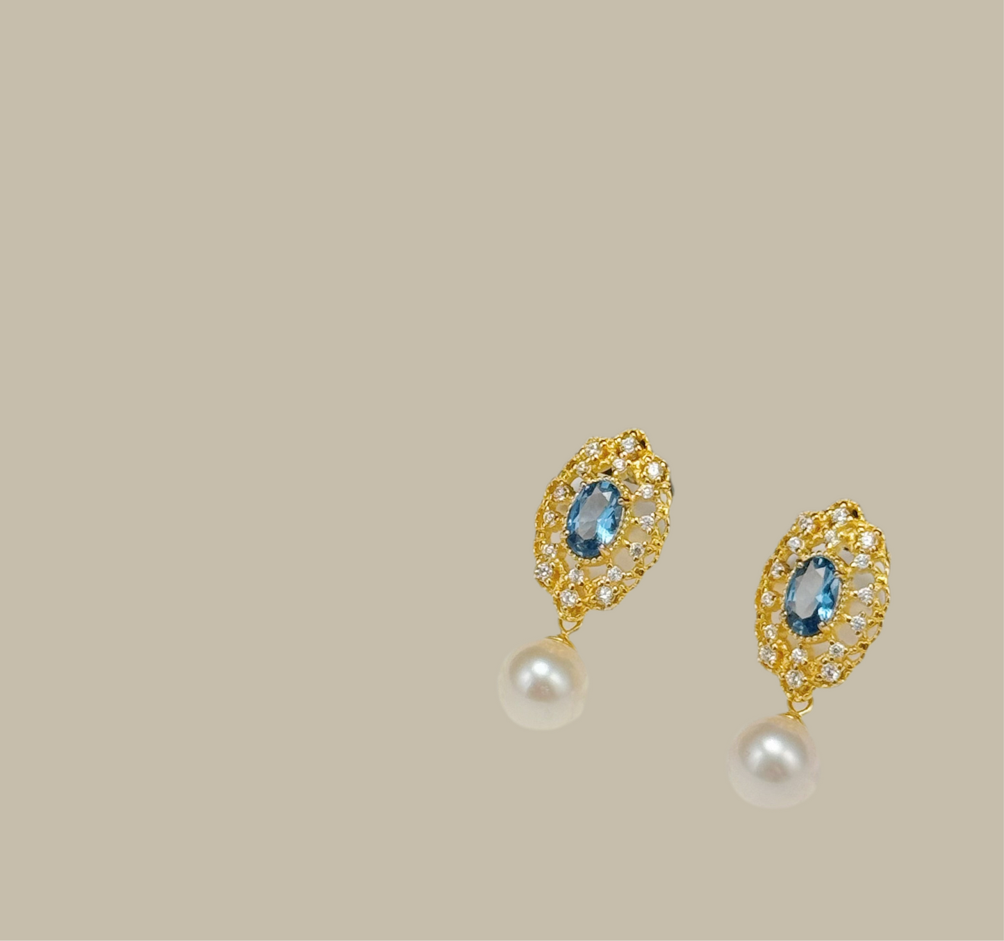 Regal Blue Topaz and Pearl Drop Necklace and Earrings Set