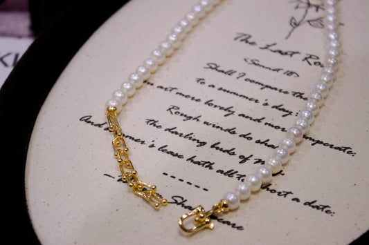 Modern Classic Freshwater Pearl Necklace with Gold Link Accent