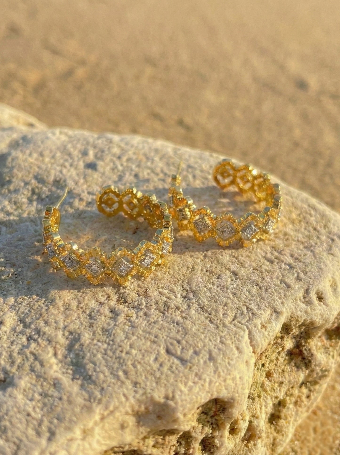 Vintage Goldwork Rhombus Hoop Earrings