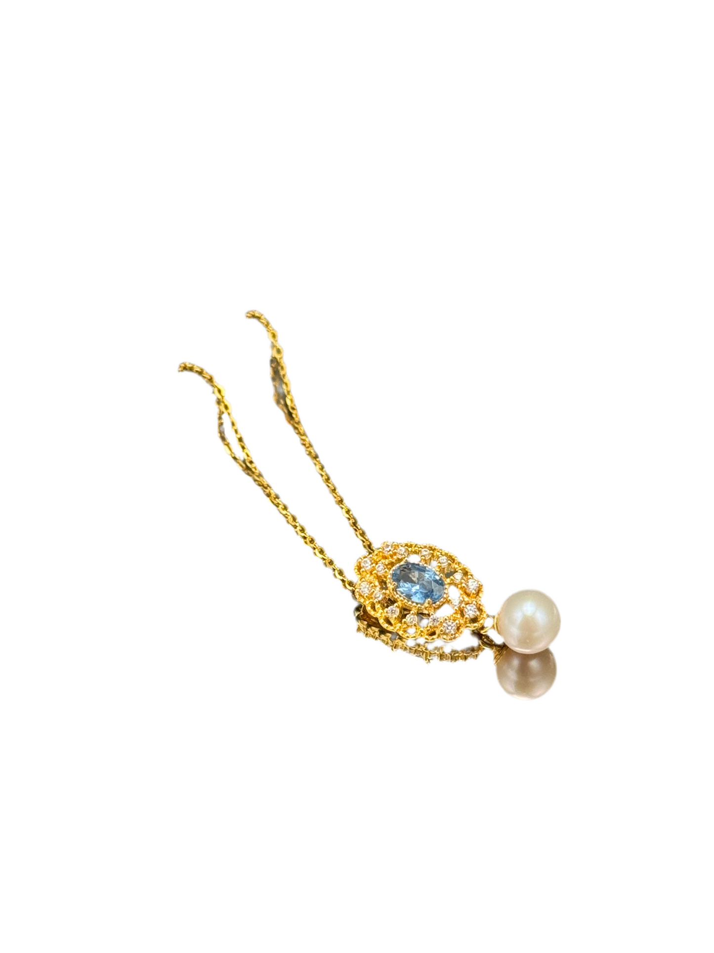 Regal Blue Topaz and Pearl Drop Necklace and Earrings Set