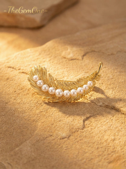 Golden Leaf Pearl Cuff & Coat Brooch