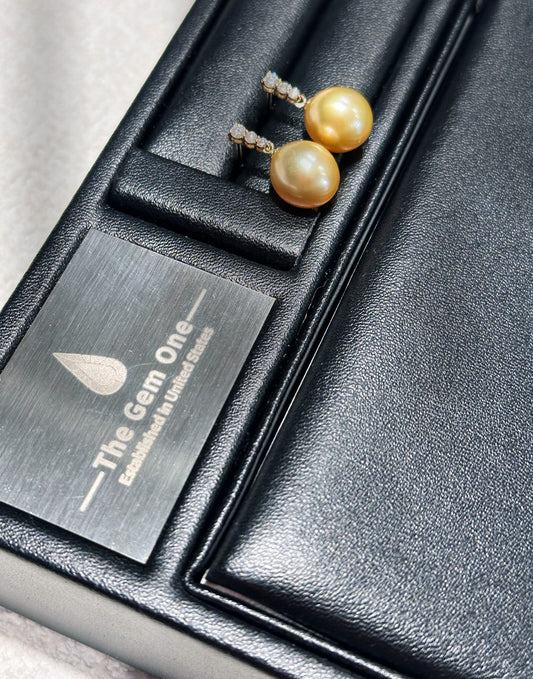 Fine Collection:Golden Serenade South Sea Cultured Pearl Earrings with 18K gold and Diamonds (11-12mm)