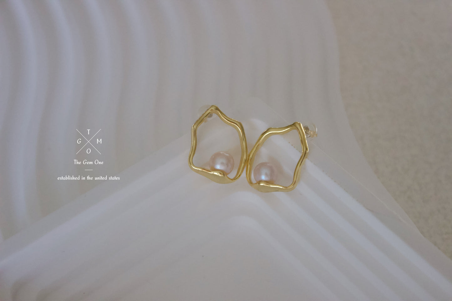 Modern Organic Gold Hoop Earrings with Freshwater Pearl Accent