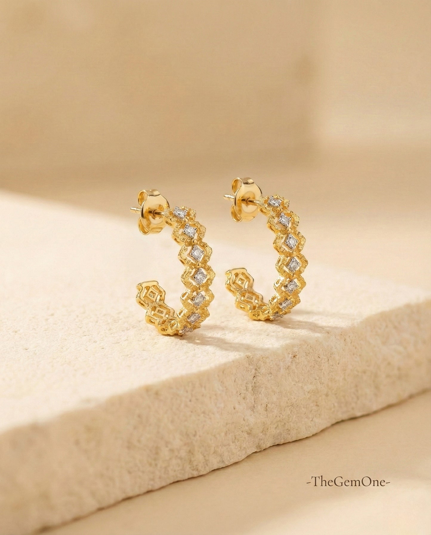 Vintage Goldwork Rhombus Hoop Earrings