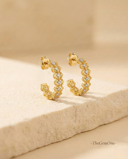 Vintage Goldwork Rhombus Hoop Earrings