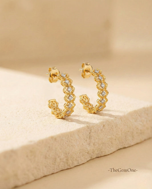 Vintage Goldwork Rhombus Hoop Earrings