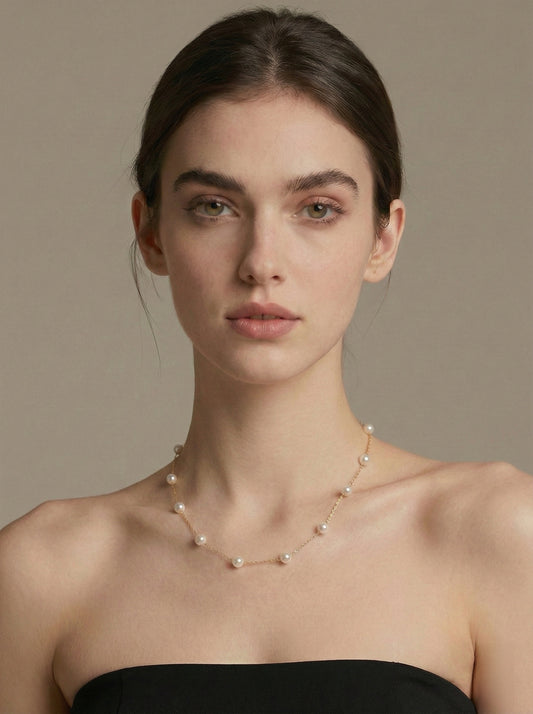 18K Gold "Celestial" Pearl Necklace (7-8mm Flawless