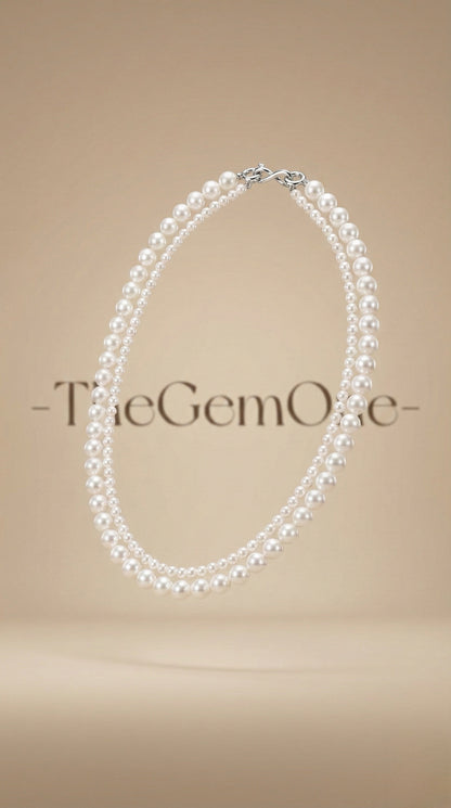 Luxurious Double-Strand Pearl Necklace with Sterling Silver Clasp