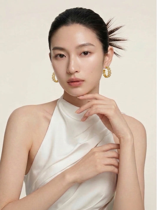 Vintage Goldwork Rhombus Hoop Earrings