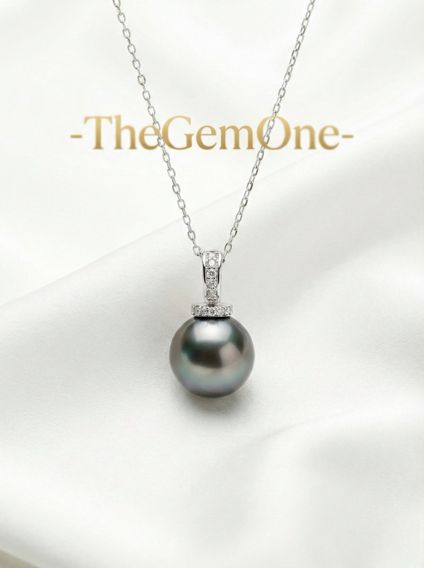 Fine Collection: Tahitian Cultured Pearl Pendant Necklace with Diamonds in 18K White Gold (9–10mm)
