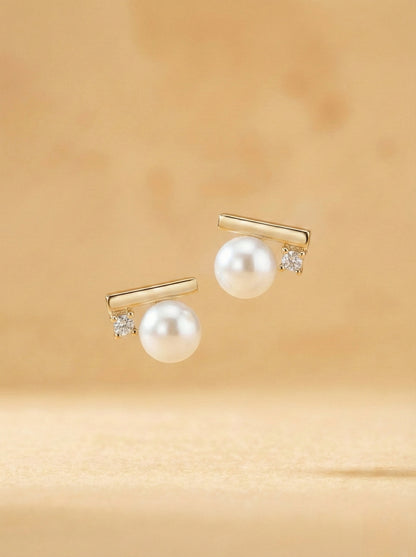 Minimalist Linear Pearl Studs (Gold/Silver）